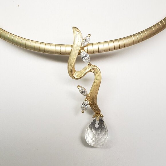 Gold Tone Necklace & Earrings Set with Cubic Zirconia & Clear Faceted Teardrop - Picture 10 of 11